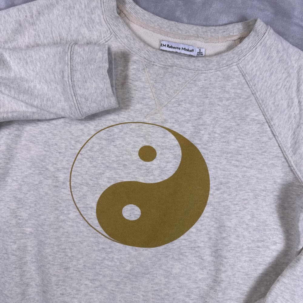 Rebecca Minkoff Womens Gray Yin Yang Graphic Cotton Pullover Sweatshirt S